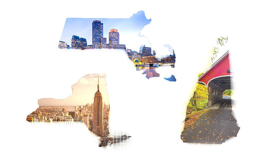 7. Massachusetts, New Hampshire, New York